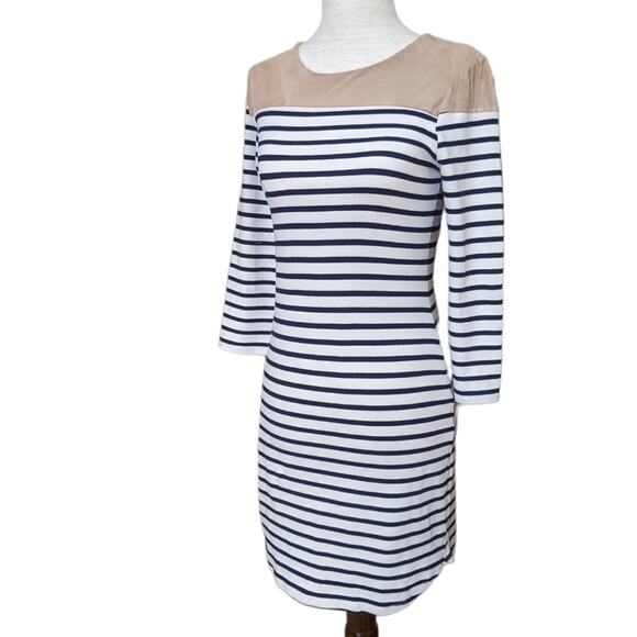 Monteau Los Angeles Striped Jersey Dress with Faux Suede Accents - Picture 3 of 8
